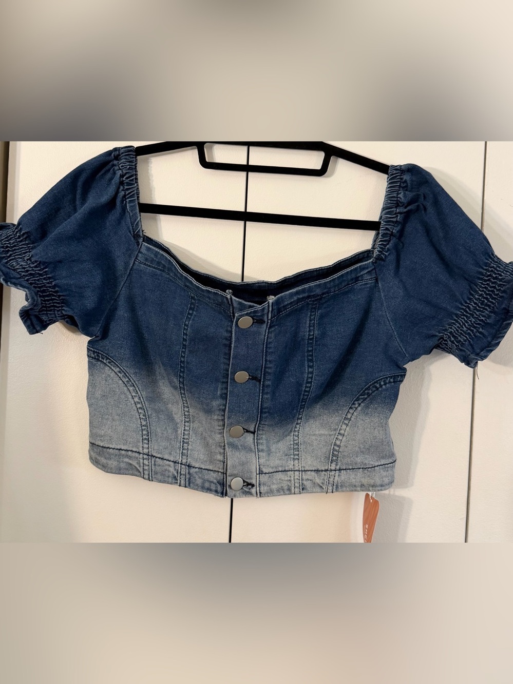 SHEIN Denim Off-Shoulder Cropped Button Front Top NWT
